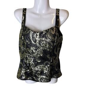 VTG Deb Women’s XL Y2K Tank Top Clubwear Goth Glam Metallic Gold Sequin 90s